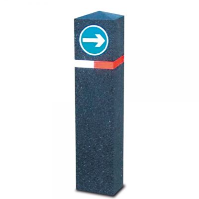 BERKELEY Recycled Rubber Bollard 150mm Square x 700mmH Black with Reflective Band Pyramid Head - Image 2