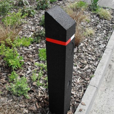 BERKELEY Recycled Rubber Bollard 150mm Square x 1,000mmH Black with Reflective Band Mitre Head