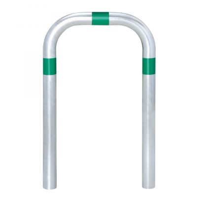 TRAFFIC-LINE EV Charging Point Protection Guard, Steel, Hot Dip Galvanised, large, 60/2mm, H 800 x W 500mm, three green retro-reflective rings, sub-surface fix