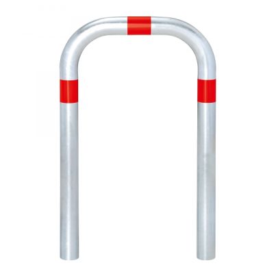 TRAFFIC-LINE EV Charging Point Protection Guard, Steel, Hot Dip Galvanised, large, 60/2mm, H 800 x W 500mm, three red retro-reflective rings, sub-surface fix