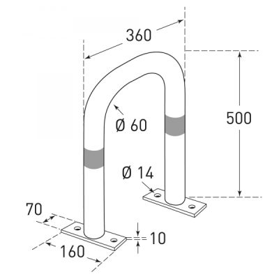 TRAFFIC-LINE EV Charging Point Protection Guard, Steel, Hot Dip Galvanised, small, 60/2mm, H 500 x W 360mm, two red retro-reflective rings, surface fix - Image 4