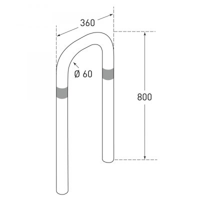 TRAFFIC-LINE EV Charging Point Protection Guard, Steel, Hot Dip Galvanised, small, 60/2mm, H 800 x W 360mm, two red retro-reflective rings, sub-surface fix - Image 2