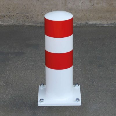 BLACK BULL HGV Parking Aid Bollard - Steel - Hot dip Galvanised and Powder Coated White with Red Reflective Bands - Surface Fixing