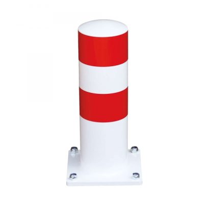 BLACK BULL HGV Parking Aid Bollard - Steel - Hot dip Galvanised and Powder Coated White with Red Reflective Bands - Surface Fixing - Image 2