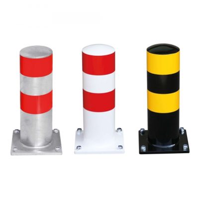 BLACK BULL HGV Parking Aid Bollard - Steel - Hot dip Galvanised and Powder Coated White with Red Reflective Bands - Surface Fixing - Image 4